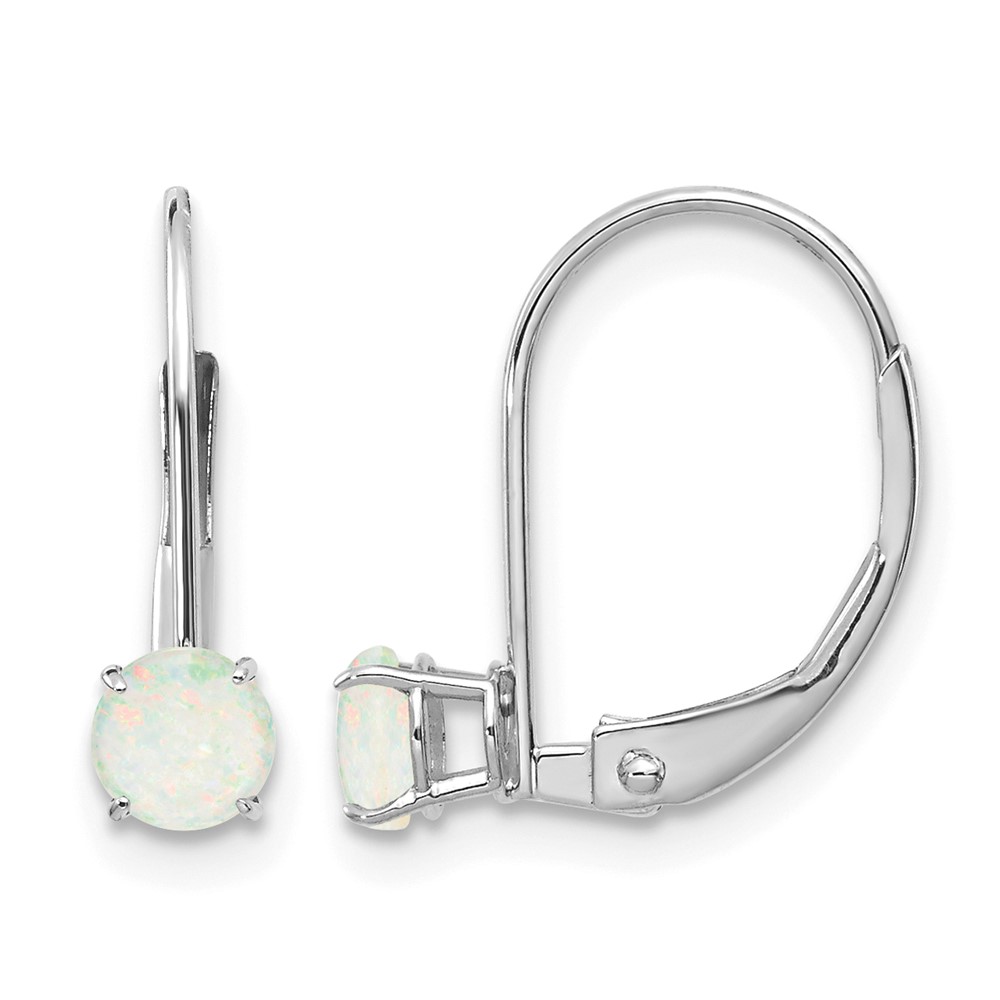 14k White Gold 4mm Round October/Opal Leverback Earrings (XBE274)