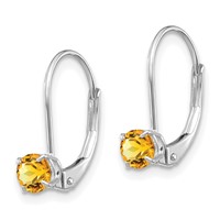 14K White Gold 4mm Round November Citrine Leverback Earrings view 2