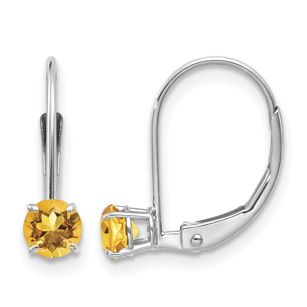 14k White Gold 4mm Round November/Citrine Leverback Earrings (XBE275)
