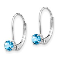 14K White Gold 4mm Round December Blue Topaz Leverback Earrings view 2