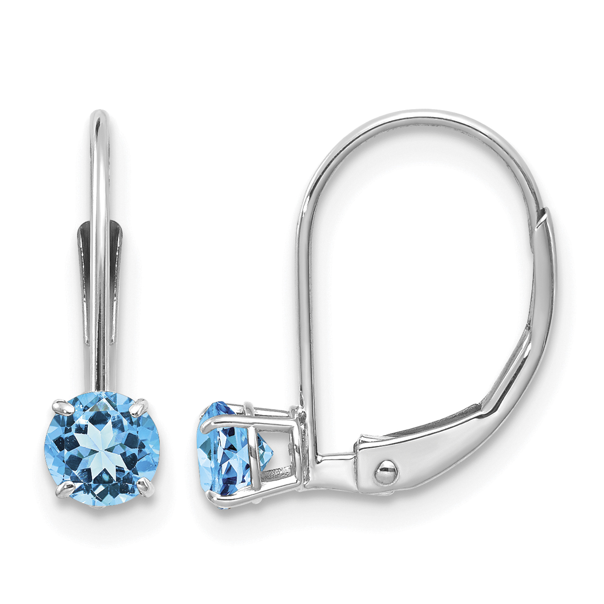 14k White Gold 4mm Round December/Blue Topaz Leverback Earrings (XBE276)