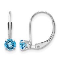 14K White Gold 4mm Round December Blue Topaz Leverback Earrings view 1