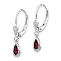 14K White Gold 6x 4 Pear Bezel January Garnet Leverback Earrings view 2