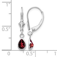 14K White Gold 6x 4 Pear Bezel January Garnet Leverback Earrings view 4