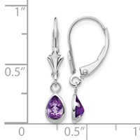 14K White Gold 6x 4 Pear Bezel February Amethyst Leverback Earrings view 4