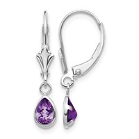 14K White Gold 6x 4 Pear Bezel February Amethyst Leverback Earrings view 1