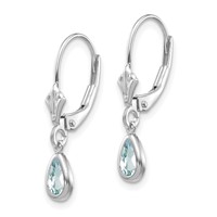 14K White Gold 6x4 Pear Bezel March Aquamarine Leverback Earrings view 2