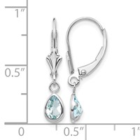 14K White Gold 6x4 Pear Bezel March Aquamarine Leverback Earrings view 4