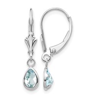 14K White Gold 6x4 Pear Bezel March Aquamarine Leverback Earrings view 1