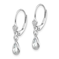 14K White Gold 6x 4 Pear Bezel April White Topaz Leverback Earrings view 2