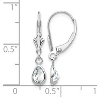 14K White Gold 6x 4 Pear Bezel April White Topaz Leverback Earrings view 4
