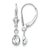 14K White Gold 6x 4 Pear Bezel April White Topaz Leverback Earrings view 1