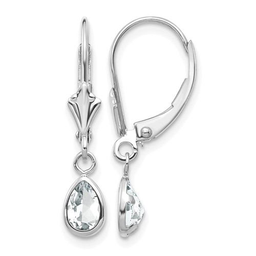 14K White Gold 6x 4 Pear Bezel April White Topaz Leverback Earrings