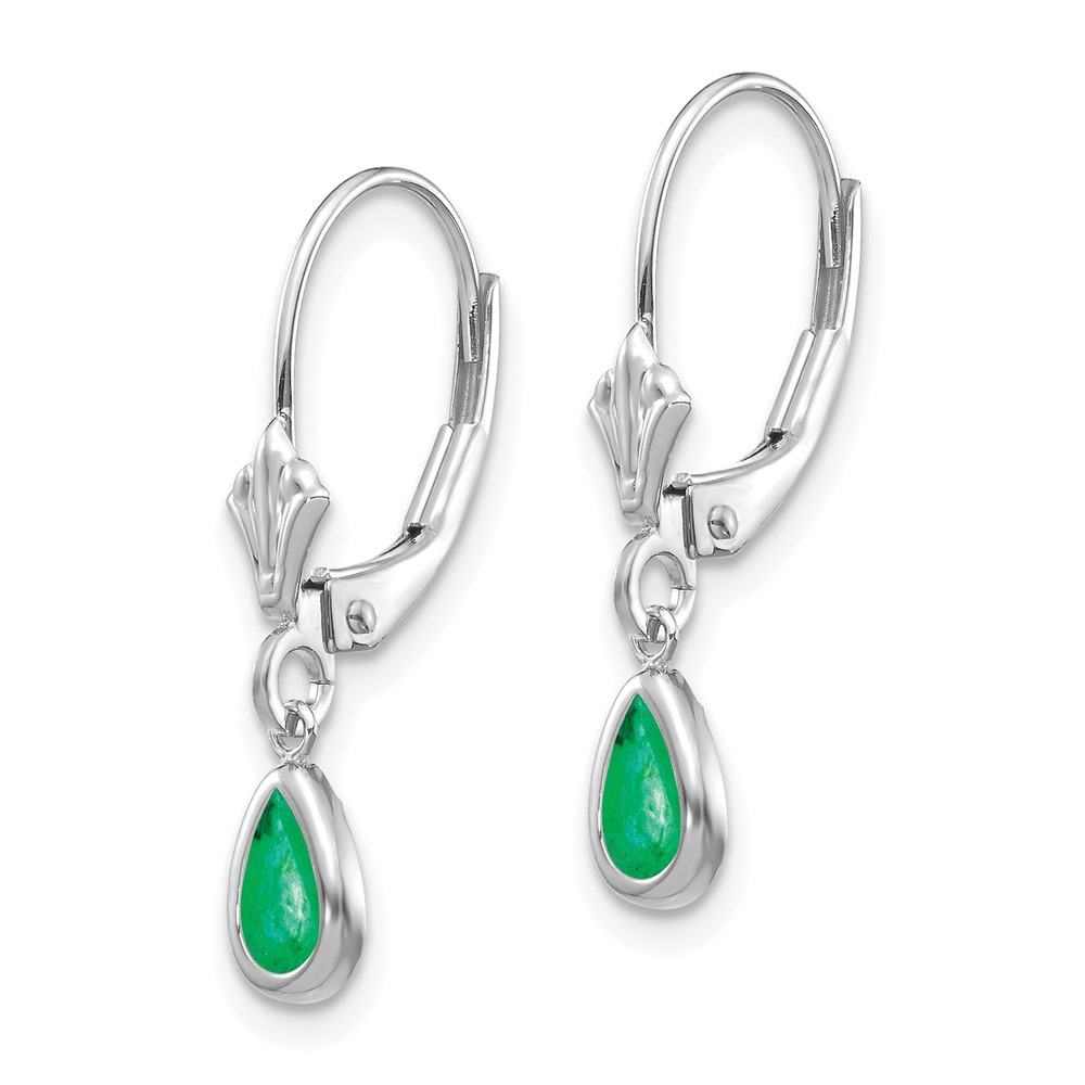 14k White Gold 6x4mm Emerald/May Earrings (XBE281)