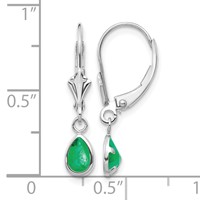 14K White Gold 6x 4 Pear Bezel May Emerald Leverback Earrings view 4