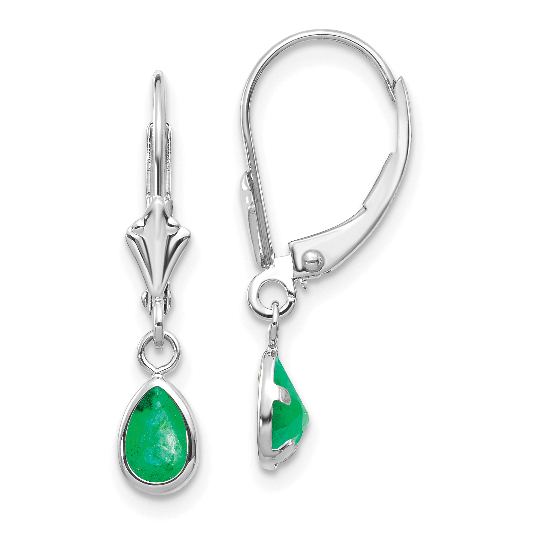 14k White Gold 6x4mm Emerald/May Earrings (XBE281)