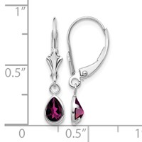 14K White Gold 6x 4 Pear Bezel June Rhodolite Garnet Leverback Earrings view 4