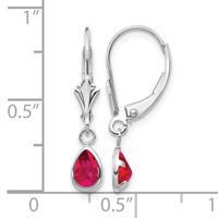 14K White Gold 6x 4 Pear Bezel July Ruby Leverback Earrings view 4