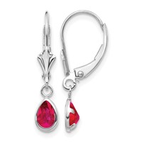 14K White Gold 6x 4 Pear Bezel July Ruby Leverback Earrings view 2