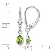 14K White Gold 6x 4 Pear Bezel August Peridot Leverback Earrings view 4