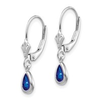 14K White Gold 6x 4 Pear Bezel September Sapphire Leverback Earrings view 2