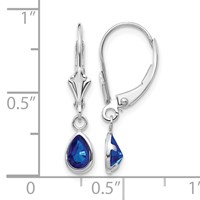 14K White Gold 6x 4 Pear Bezel September Sapphire Leverback Earrings view 4