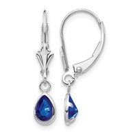 14K White Gold 6x 4 Pear Bezel September Sapphire Leverback Earrings view 1