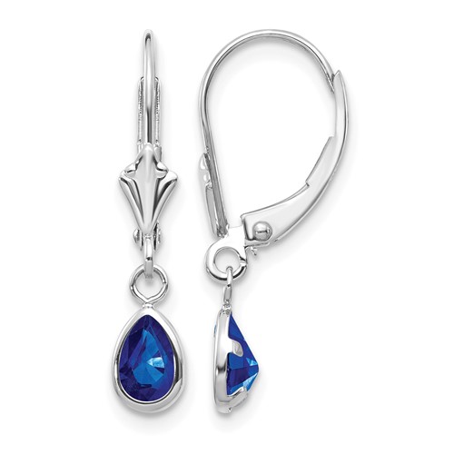 14K White Gold 6x 4 Pear Bezel September Sapphire Leverback Earrings