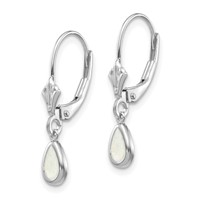 14K White Gold 6x4 Pear Bezel October Opal Leverback Earrings view 2