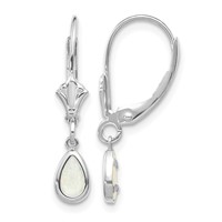 14K White Gold 6x4 Pear Bezel October Opal Leverback Earrings view 1