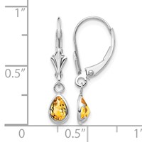 14K White Gold 6x 4 Pear Bezel November Citrine Leverback Earrings view 4