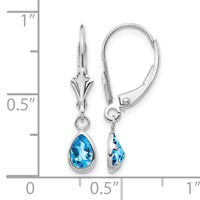 14K White Gold 6x 4 Pear Bezel December Blue Topaz Leverback Earrings view 4