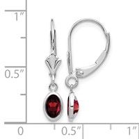 14K White Gold 6x 4 Oval Bezel January Garnet Leverback Earrings view 4
