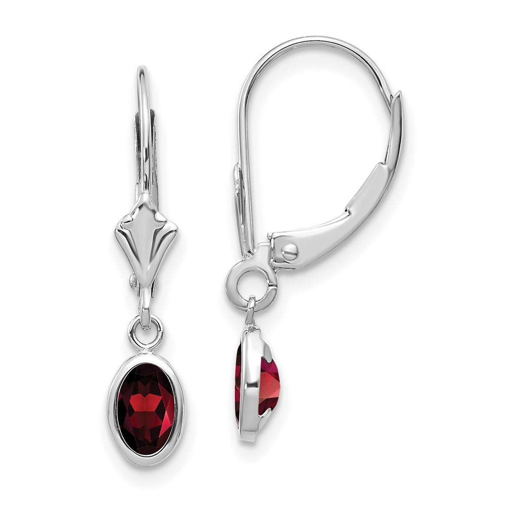 14k White Gold 6×4 Oval Garnet/January Earrings