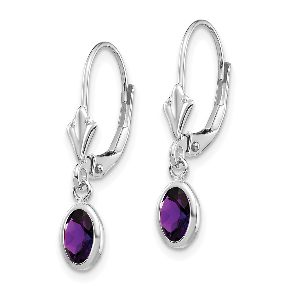 14k White Gold 6x4mm Oval Amethyst/February Earrings (XBE290)