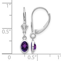14K White Gold 6x 4 Oval Bezel February Amethyst Leverback Earrings view 4