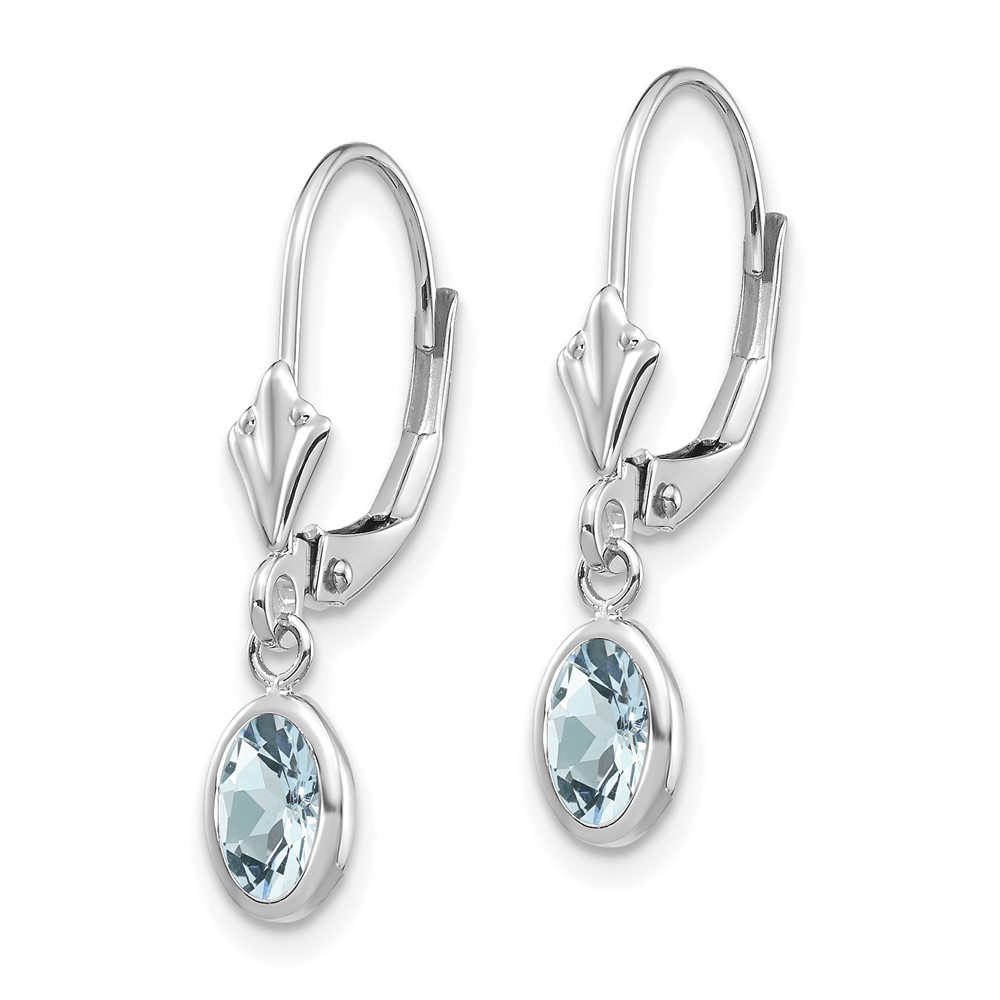 14k White Gold 6x4mm Oval Aquamarine/March Earrings (XBE291)