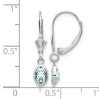 14K White Gold 6x 4 Oval Bezel March Aquamarine Leverback Earrings view 4