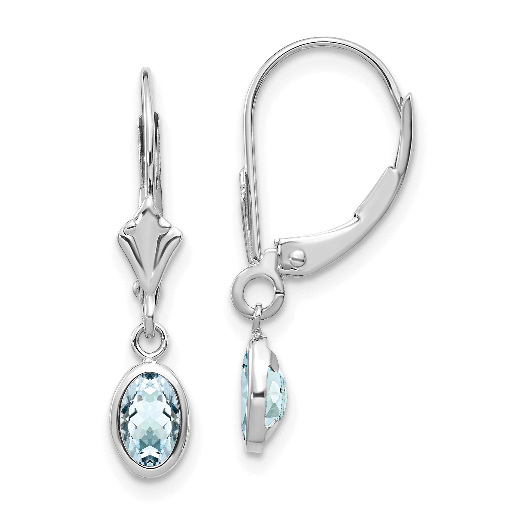 14k White Gold 6x4mm Oval Aquamarine/March Earrings (XBE291)