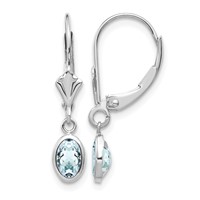 14K White Gold 6x 4 Oval Bezel March Aquamarine Leverback Earrings view 1