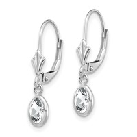 14K White Gold 6x 4 Oval Bezel April White Topaz Leverback Earrings view 2
