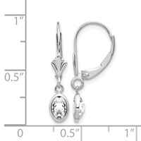 14K White Gold 6x 4 Oval Bezel April White Topaz Leverback Earrings view 4