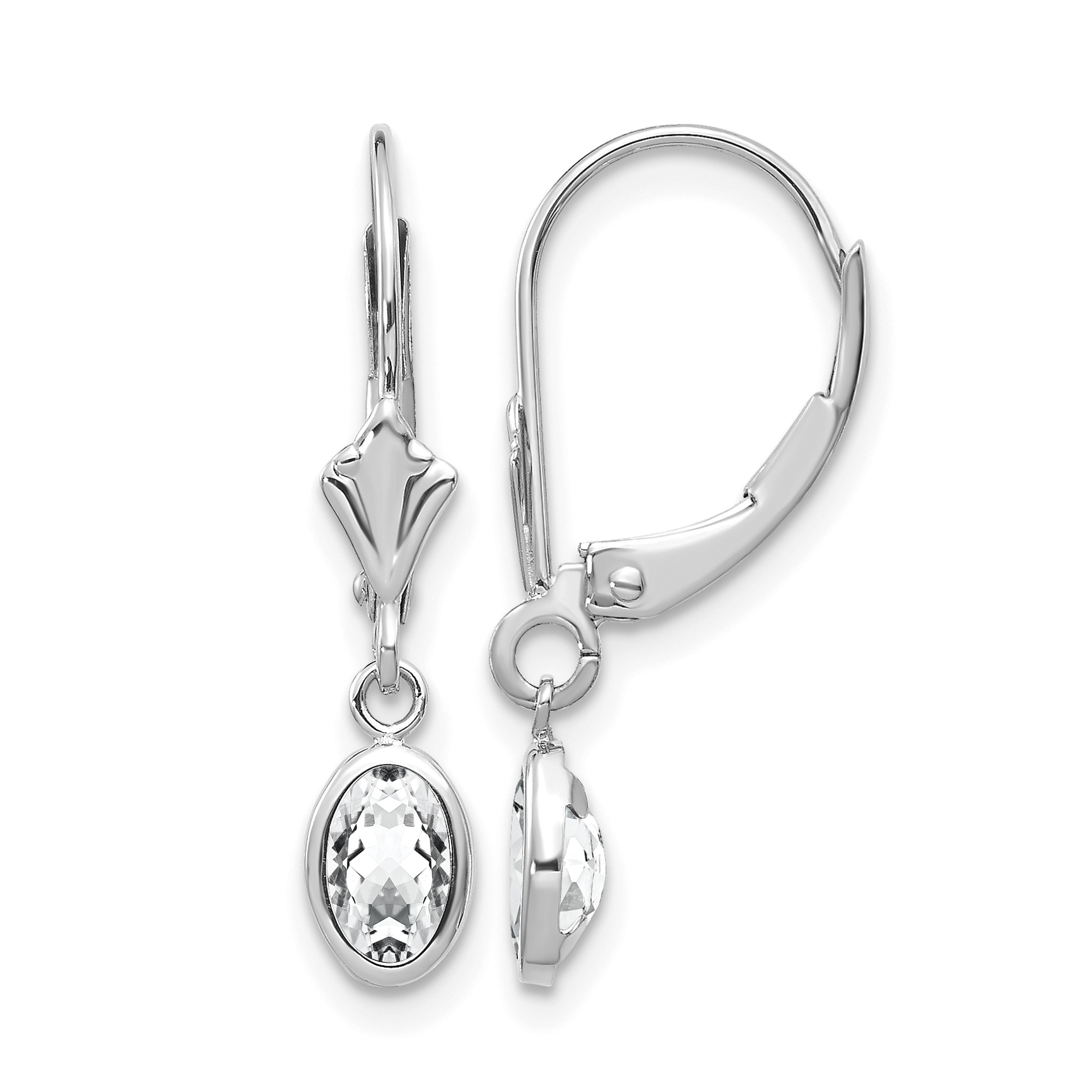14k WG 6x4 Oval Bezel April/White Topaz Leverback Earrings (XBE292)