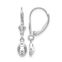 14K White Gold 6x 4 Oval Bezel April White Topaz Leverback Earrings view 1