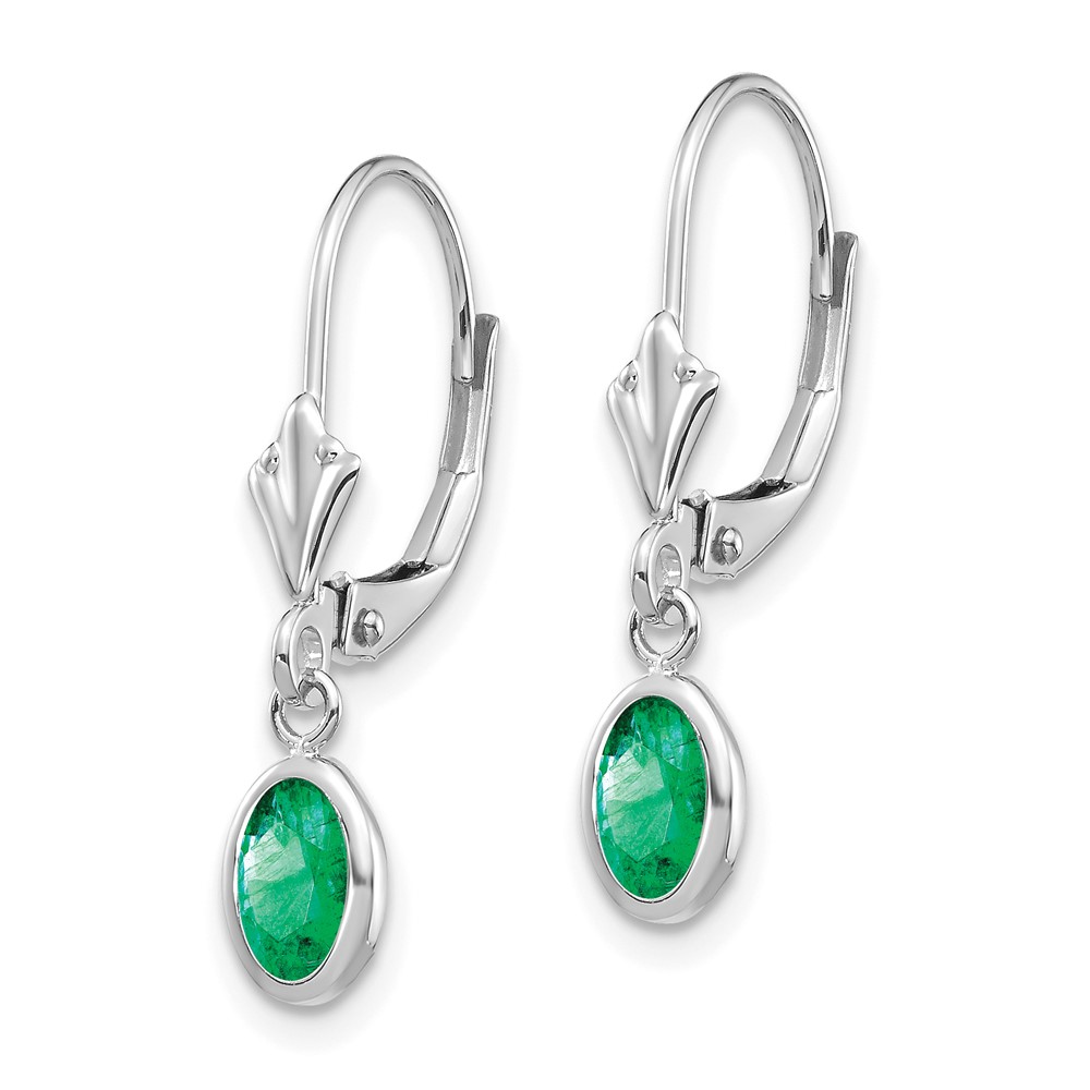 14k White Gold 6x4 Oval Bezel May/Emerald Leverback Earrings (XBE293)
