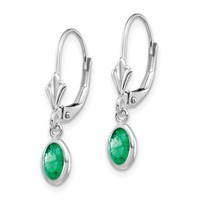 14K White Gold 6x 4 Oval Bezel May Emerald Leverback Earrings view 2
