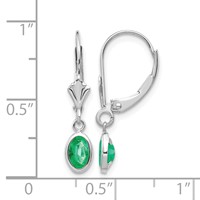 14K White Gold 6x 4 Oval Bezel May Emerald Leverback Earrings view 4