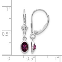 14K White Gold 6x 4 Oval Bezel June Rhodolite Garnet Leverback Earrings view 4