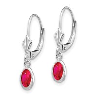 14K White Gold 6x4 Oval Bezel July Ruby Leverback Earrings view 2