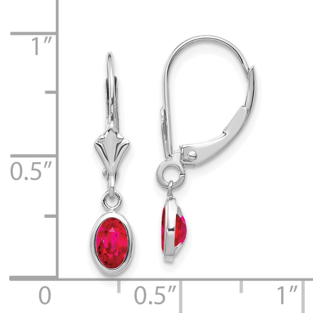 14k White Gold 6x4 Oval Bezel July/Ruby Leverback Earrings (XBE295)